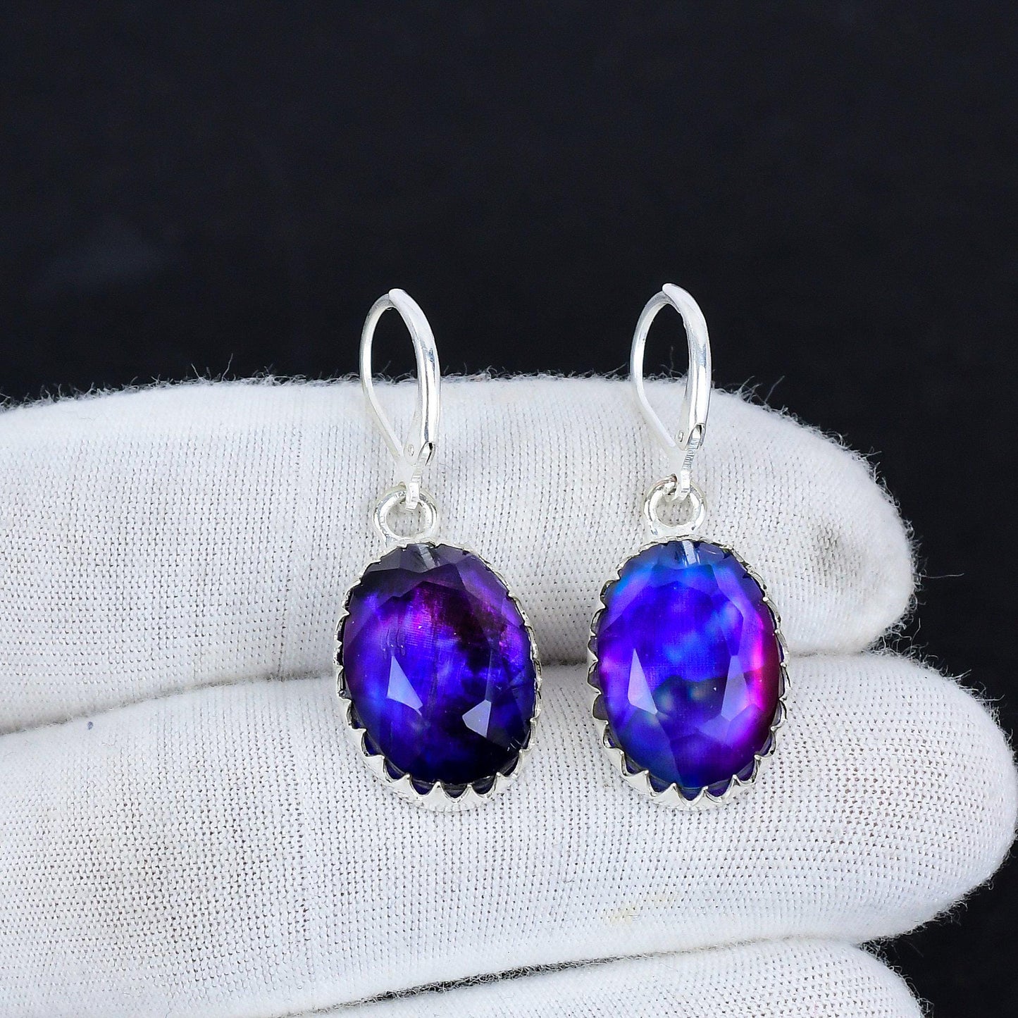 Blue Ammolite Sterling Silver Earrings