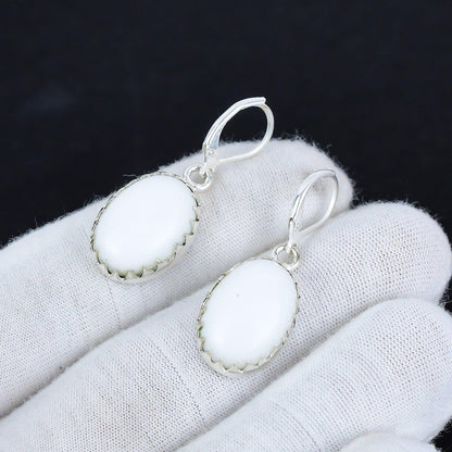 White Coral Gemstone Hook Earrings