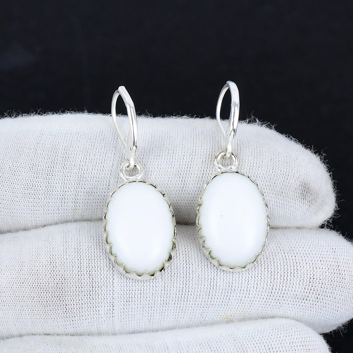 White Coral Gemstone Hook Earrings