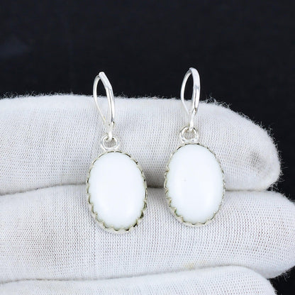 White Coral Gemstone Hook Earrings