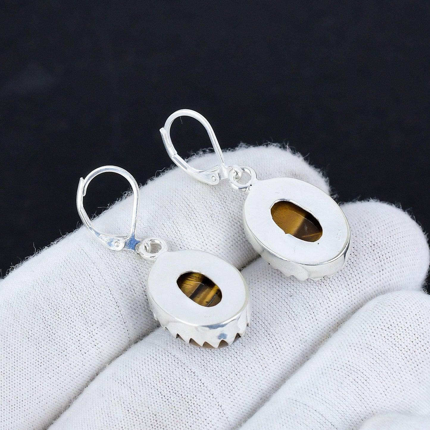 Brown Tiger’s Eye Sterling Silver Hook Earrings