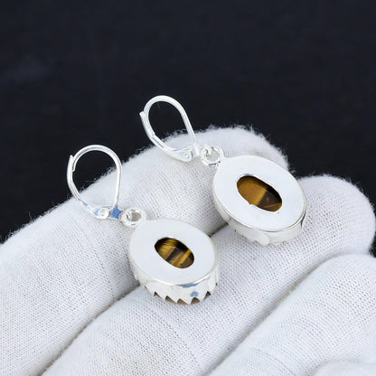 Brown Tiger’s Eye Sterling Silver Hook Earrings