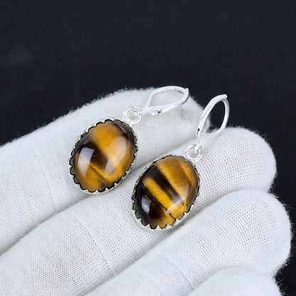Brown Tiger’s Eye Sterling Silver Hook Earrings