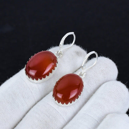 Orange Carnelian Gemstone Hook Earrings