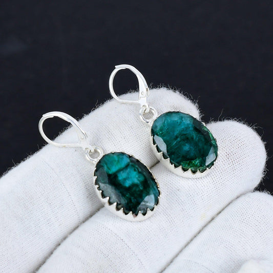 Emerald Sterling Silver Hook Earrings
