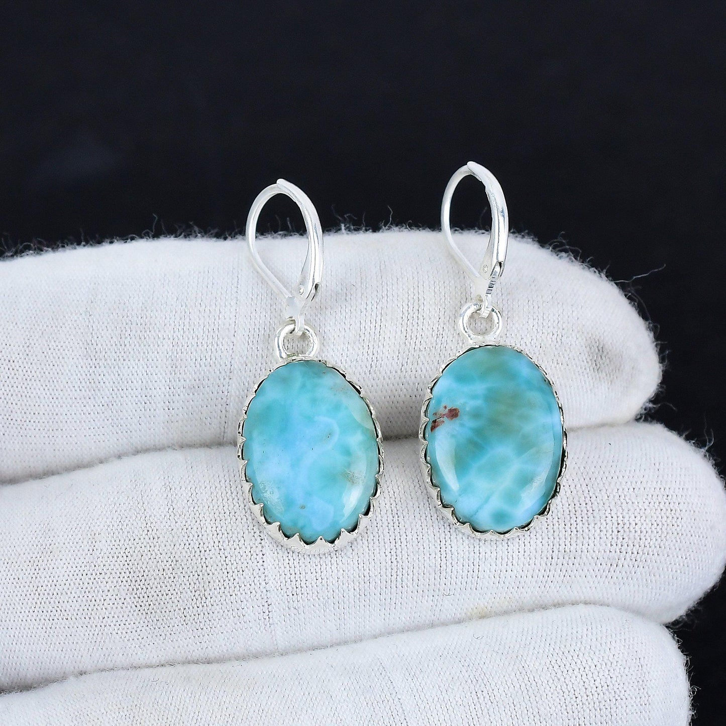 Blue Larimar Gemstone Sterling Silver Earrings