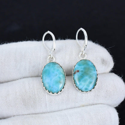 Blue Larimar Gemstone Sterling Silver Earrings