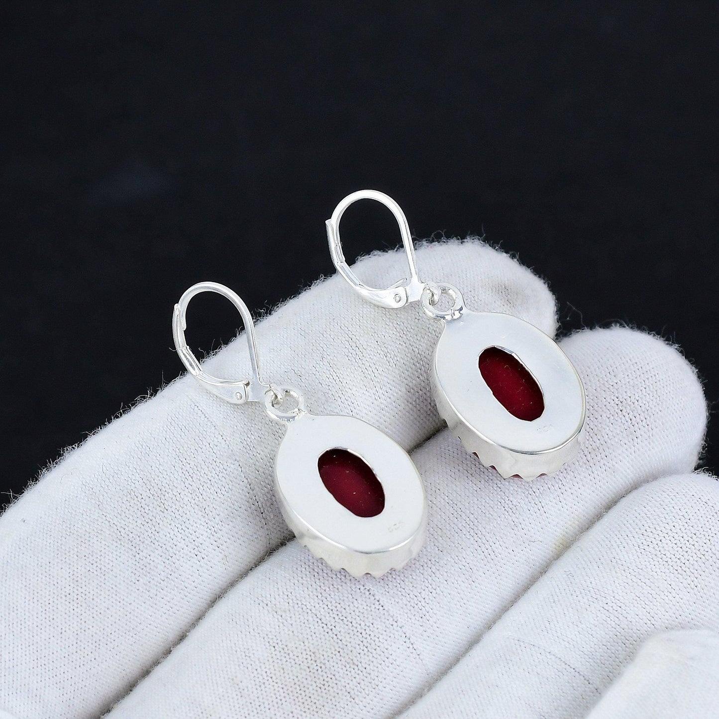 Red Coral Gemstone Dangle Earrings