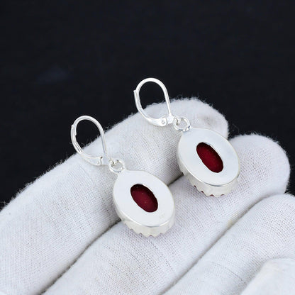Red Coral Gemstone Dangle Earrings
