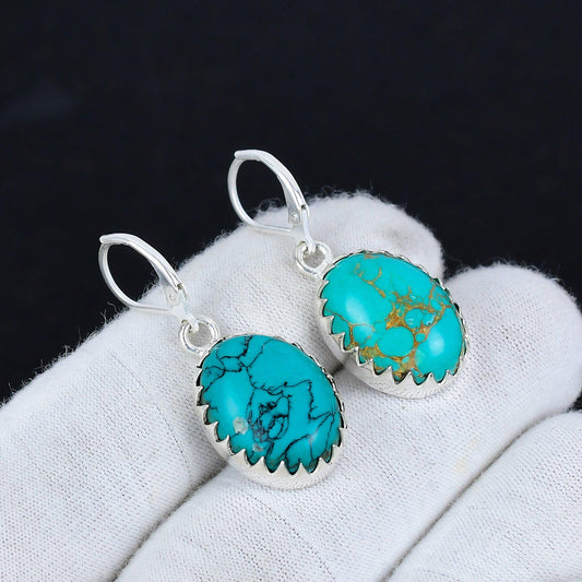 Turquoise Gemstone Silver Dangle Earrings