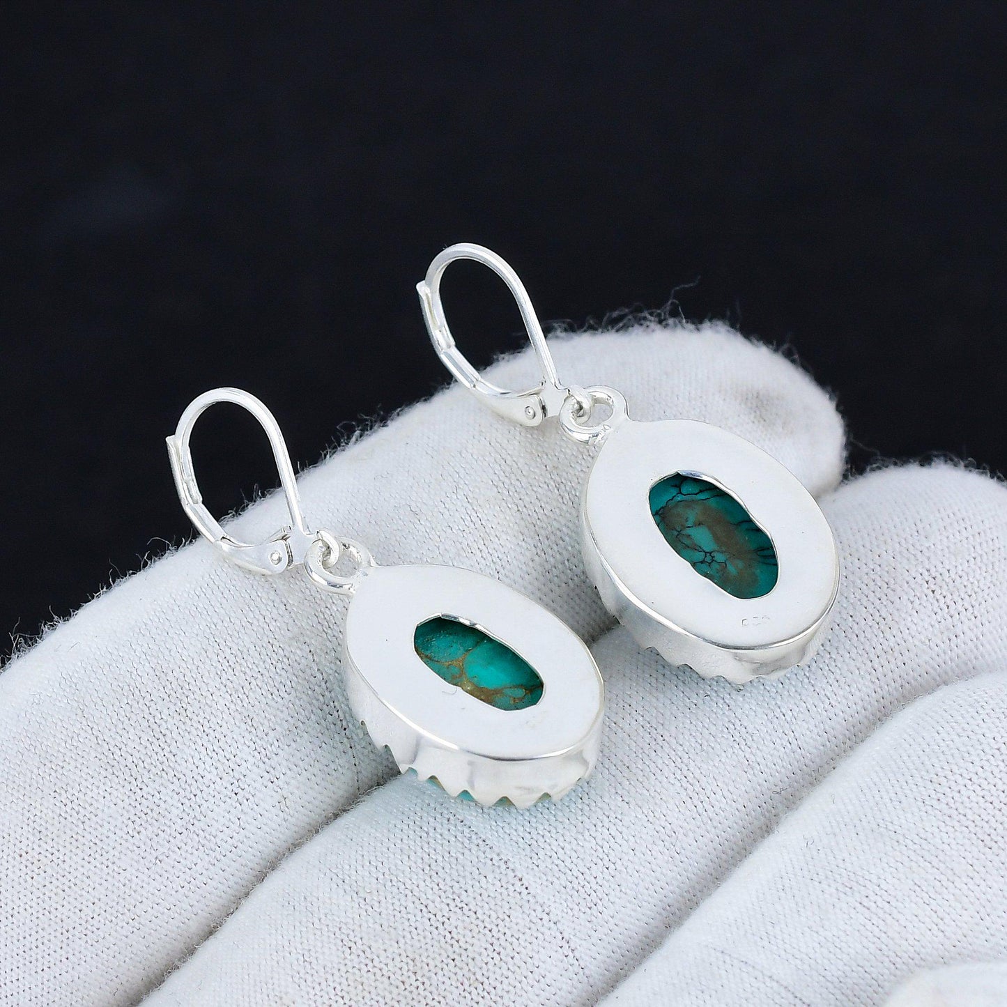 Turquoise Gemstone Silver Dangle Earrings