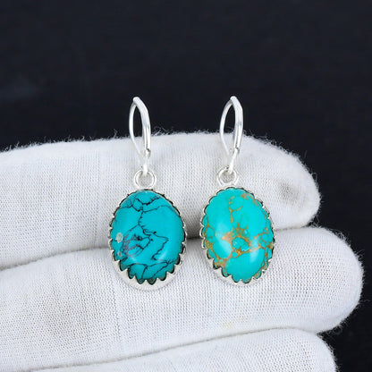 Turquoise Gemstone Silver Dangle Earrings