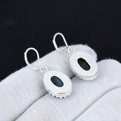 Blue-Green Labradorite Gemstone Earrings