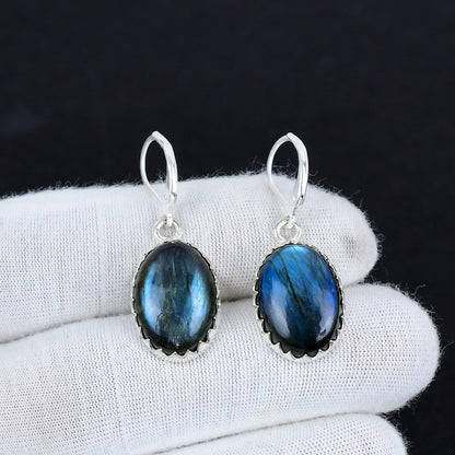 Blue-Green Labradorite Gemstone Earrings