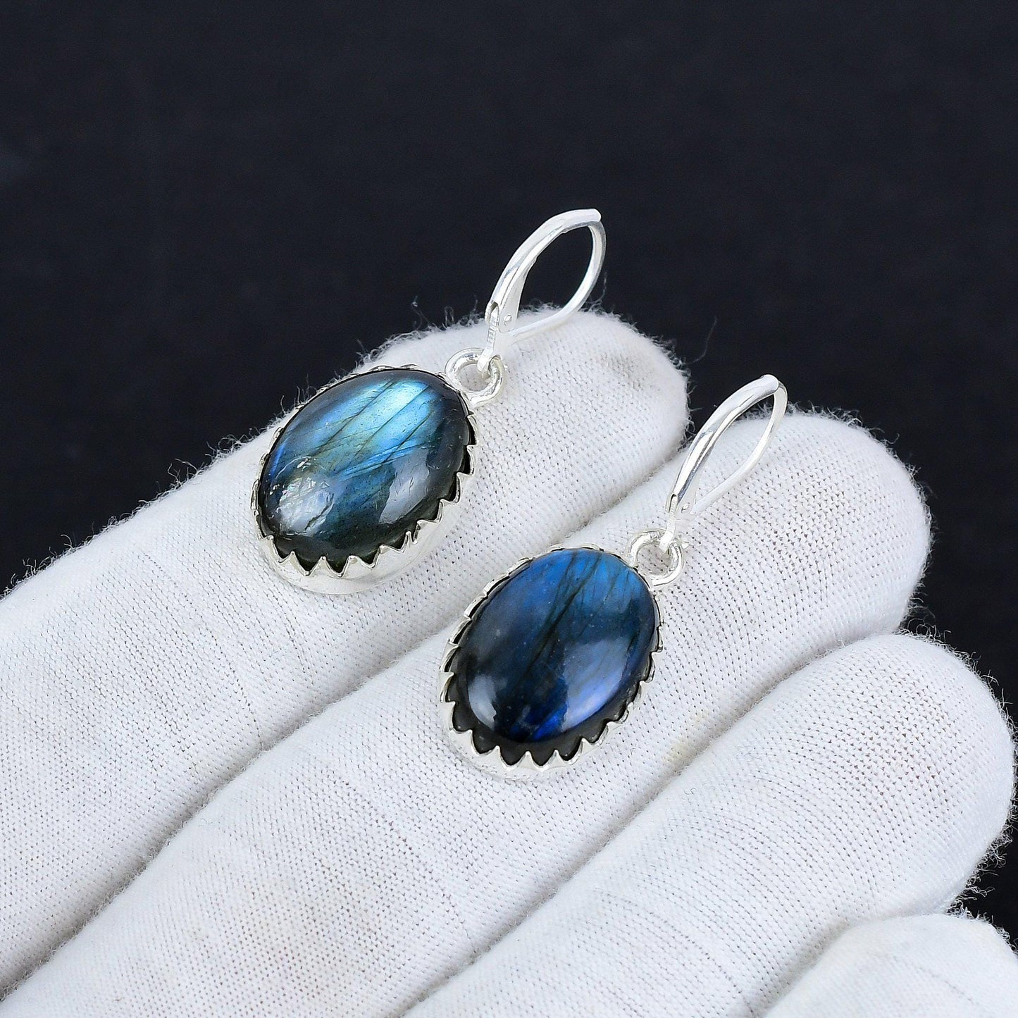 Blue-Green Labradorite Gemstone Earrings