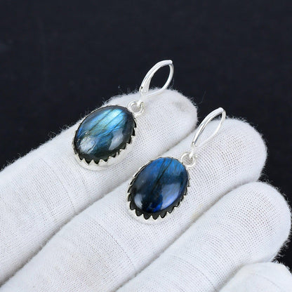 Blue-Green Labradorite Gemstone Earrings