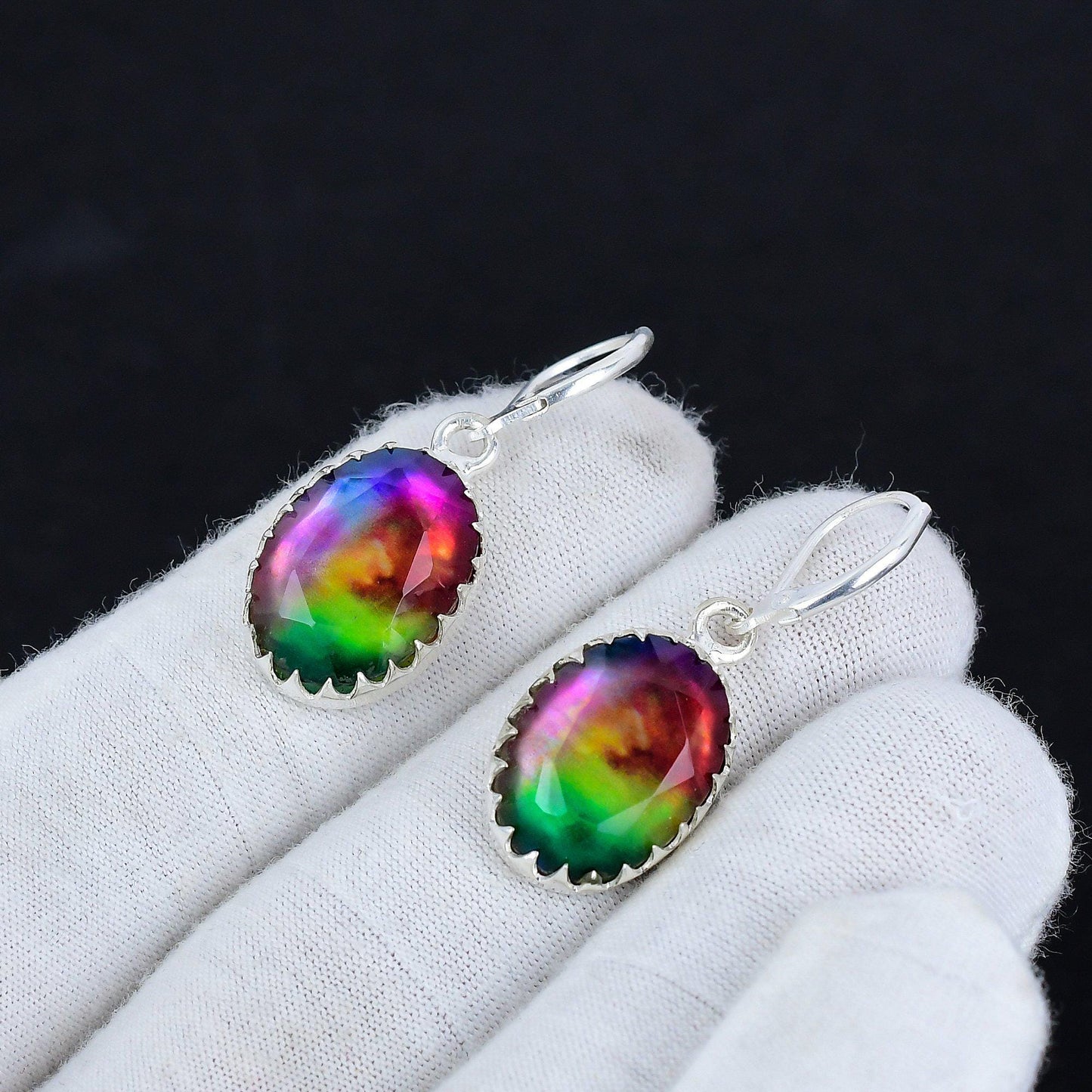 Rainbow Ammolite Gemstone Earrings