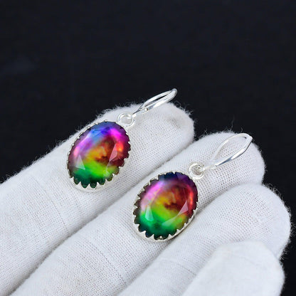 Rainbow Ammolite Gemstone Earrings