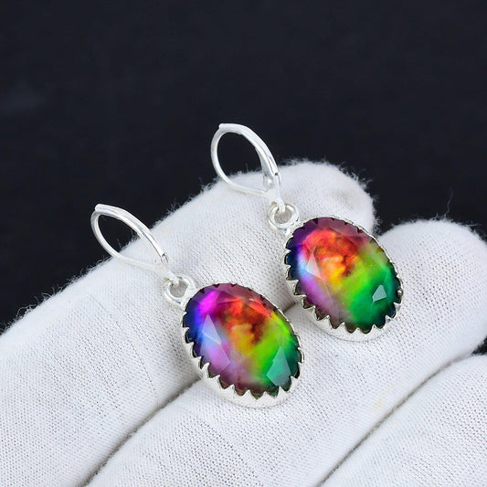 Rainbow Ammolite Gemstone Earrings