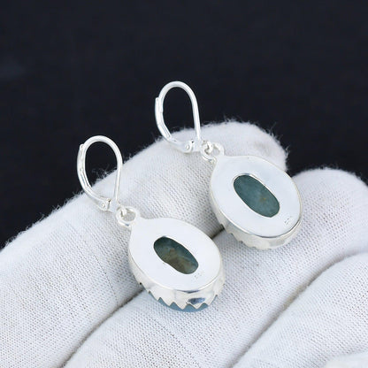 Blue Aquamarine Gemstone Earrings