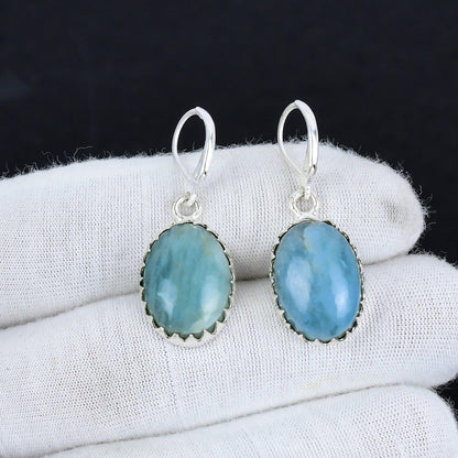 Blue Aquamarine Gemstone Earrings