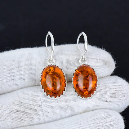 Amber Gemstone Dangle Earrings