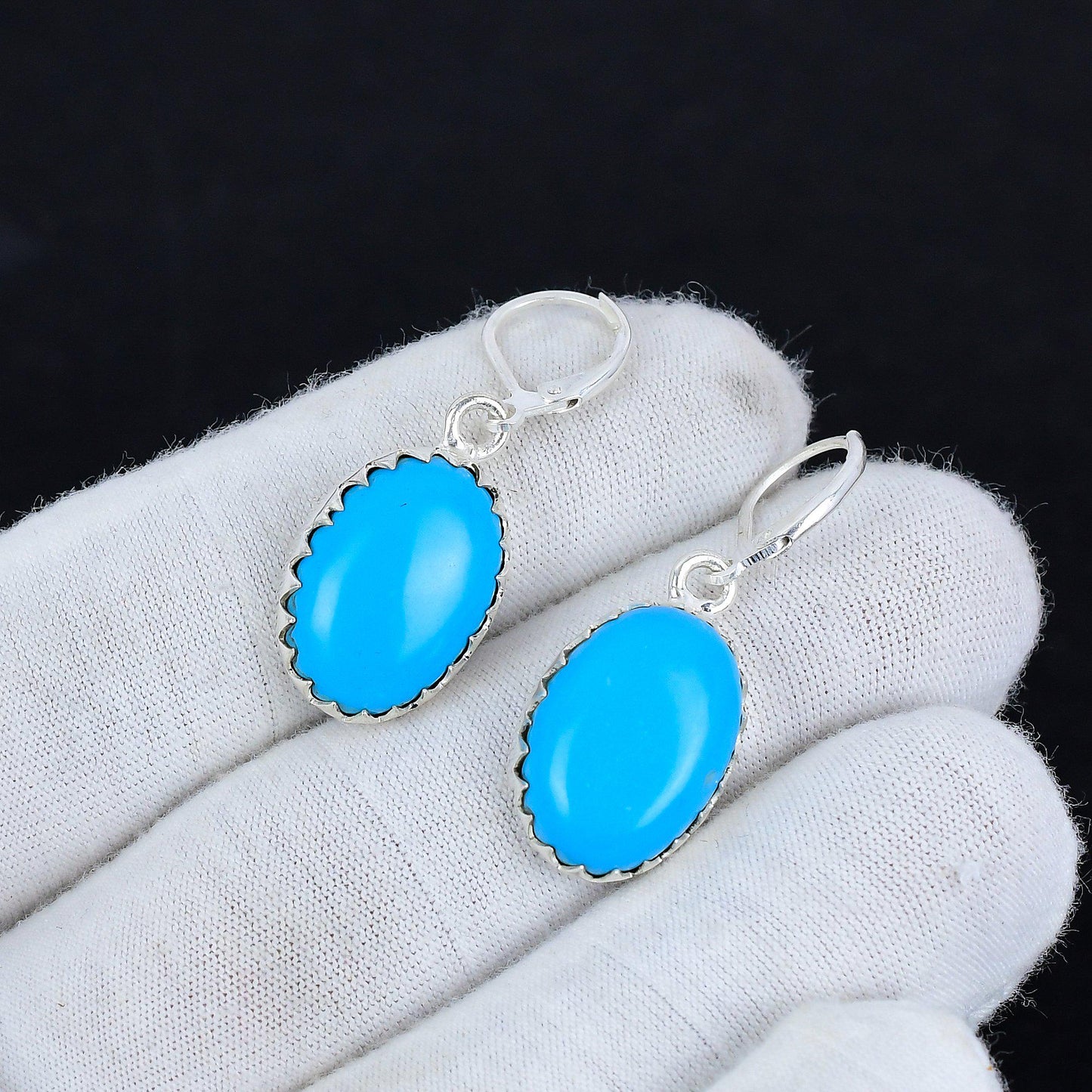 Turquoise Gemstone Sterling Silver Dangle Earrings