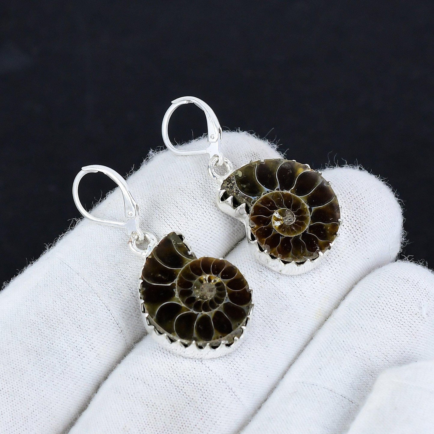 Brown Ammonite Gemstone Earrings