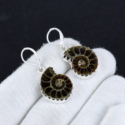 Brown Ammonite Gemstone Earrings