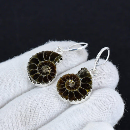 Brown Ammonite Gemstone Earrings