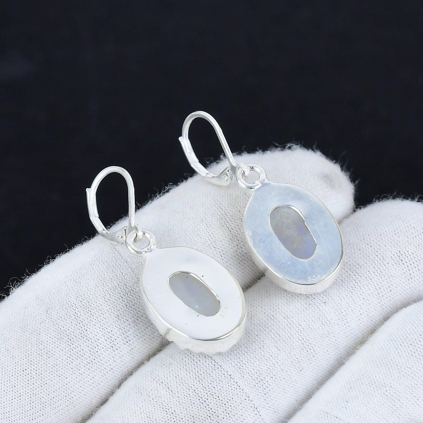 Rainbow Moonstone Gemstone Silver Earrings