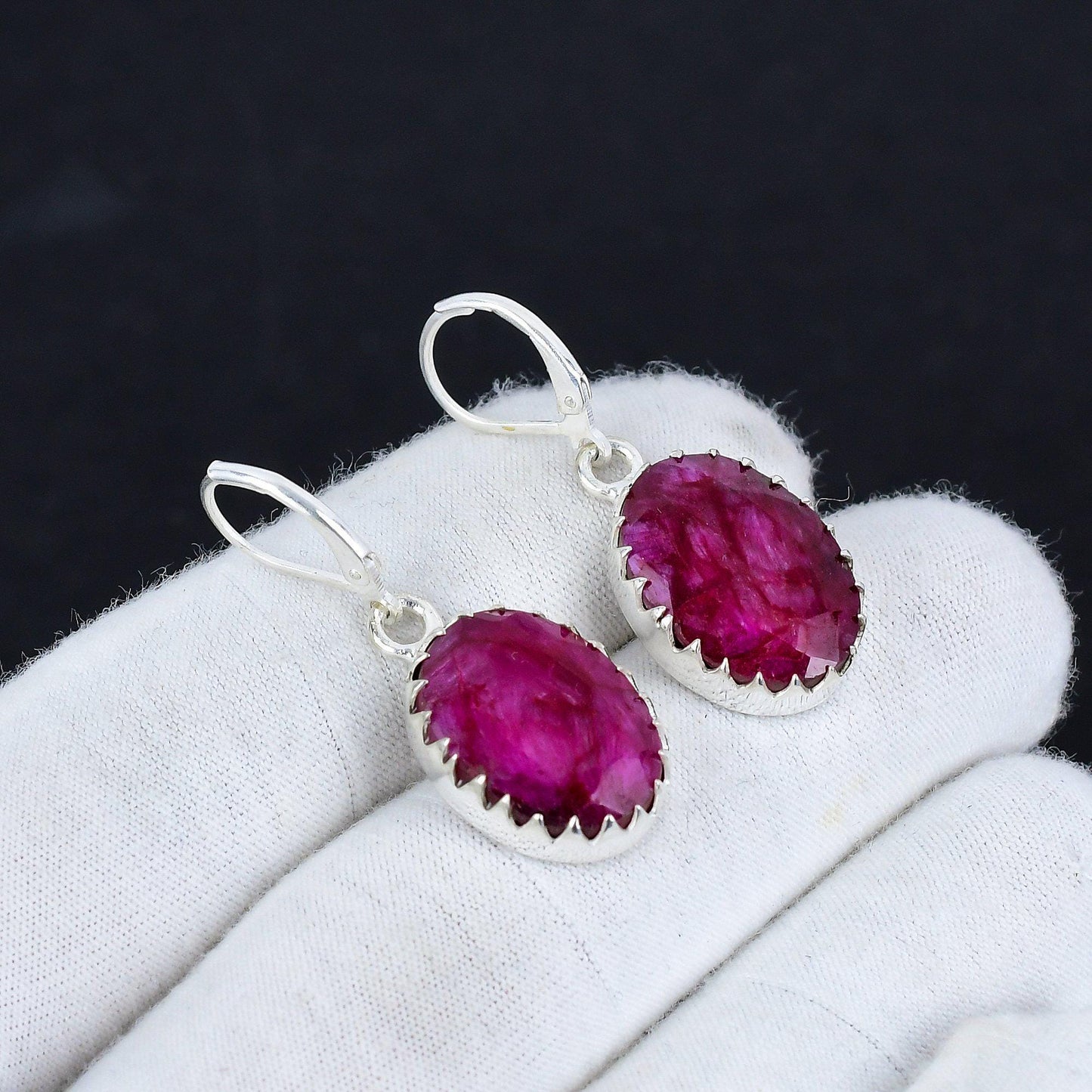 Red Ruby Gemstone Dangle Earrings