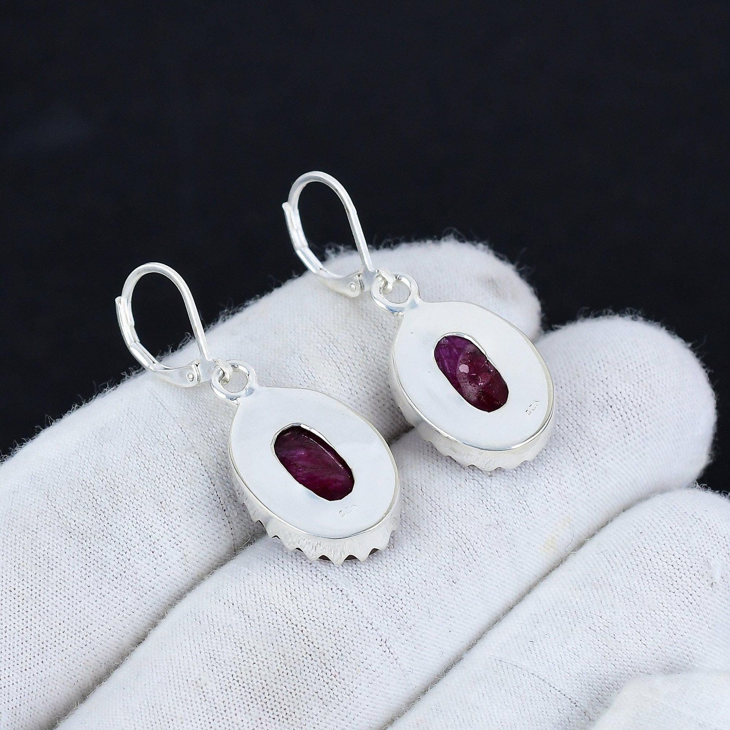 Red Ruby Gemstone Dangle Earrings
