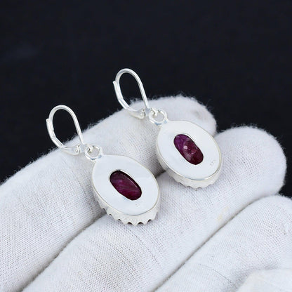Red Ruby Gemstone Dangle Earrings