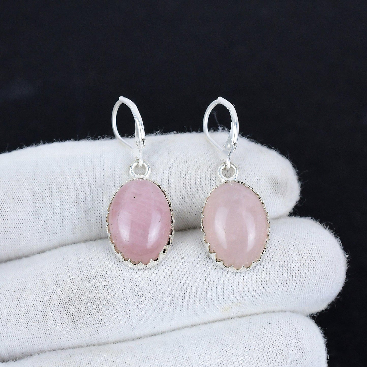 Pink Rose Quartz Gemstone Dangle Earrings