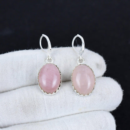 Pink Rose Quartz Gemstone Dangle Earrings