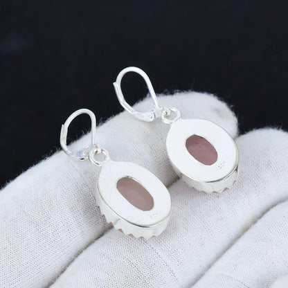 Pink Rose Quartz Gemstone Dangle Earrings