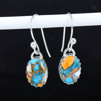 Orange Spiny Turquoise Gemstone Dangle Earrings