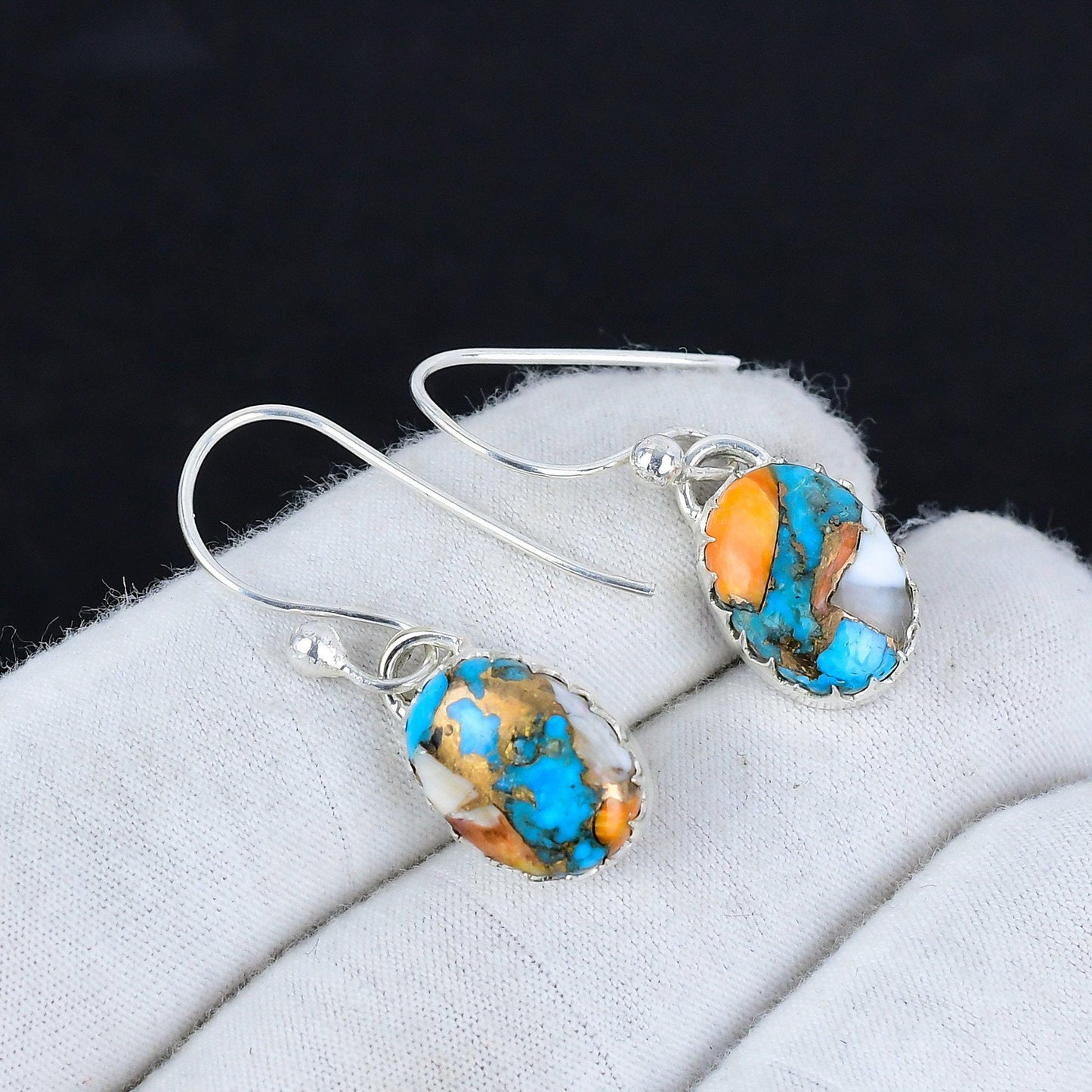 Orange Spiny Turquoise Gemstone Dangle Earrings
