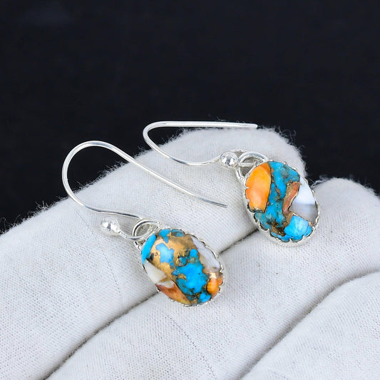 Orange Spiny Turquoise Gemstone Dangle Earrings