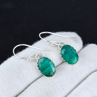 Green Emerald Gemstone Dangle Earrings
