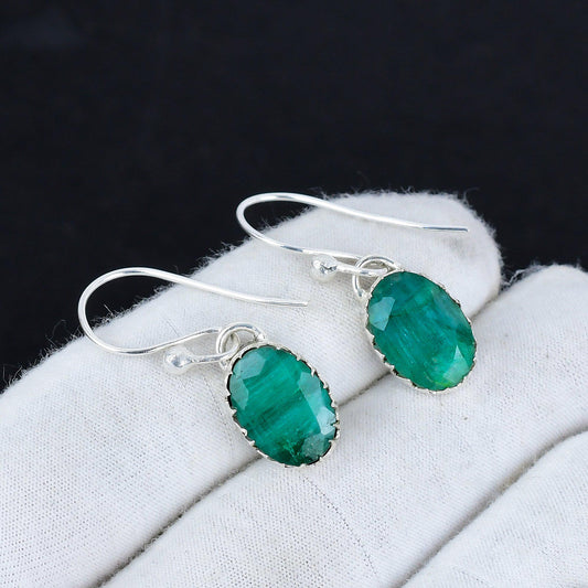 Green Emerald Gemstone Dangle Earrings