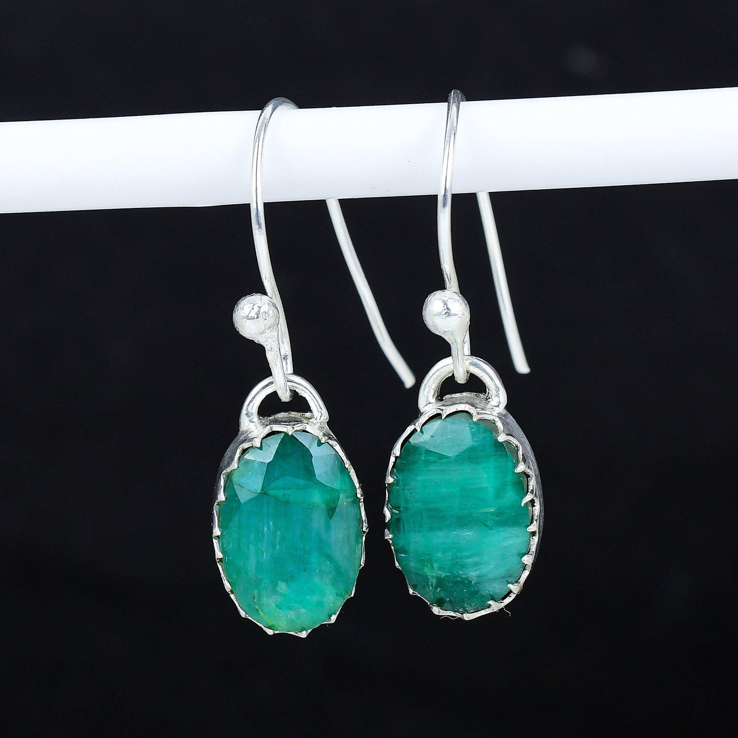 Green Emerald Gemstone Dangle Earrings