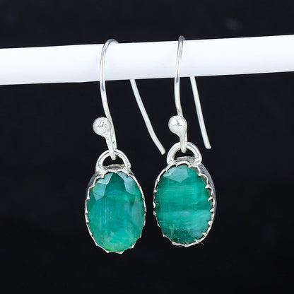 Green Emerald Gemstone Dangle Earrings