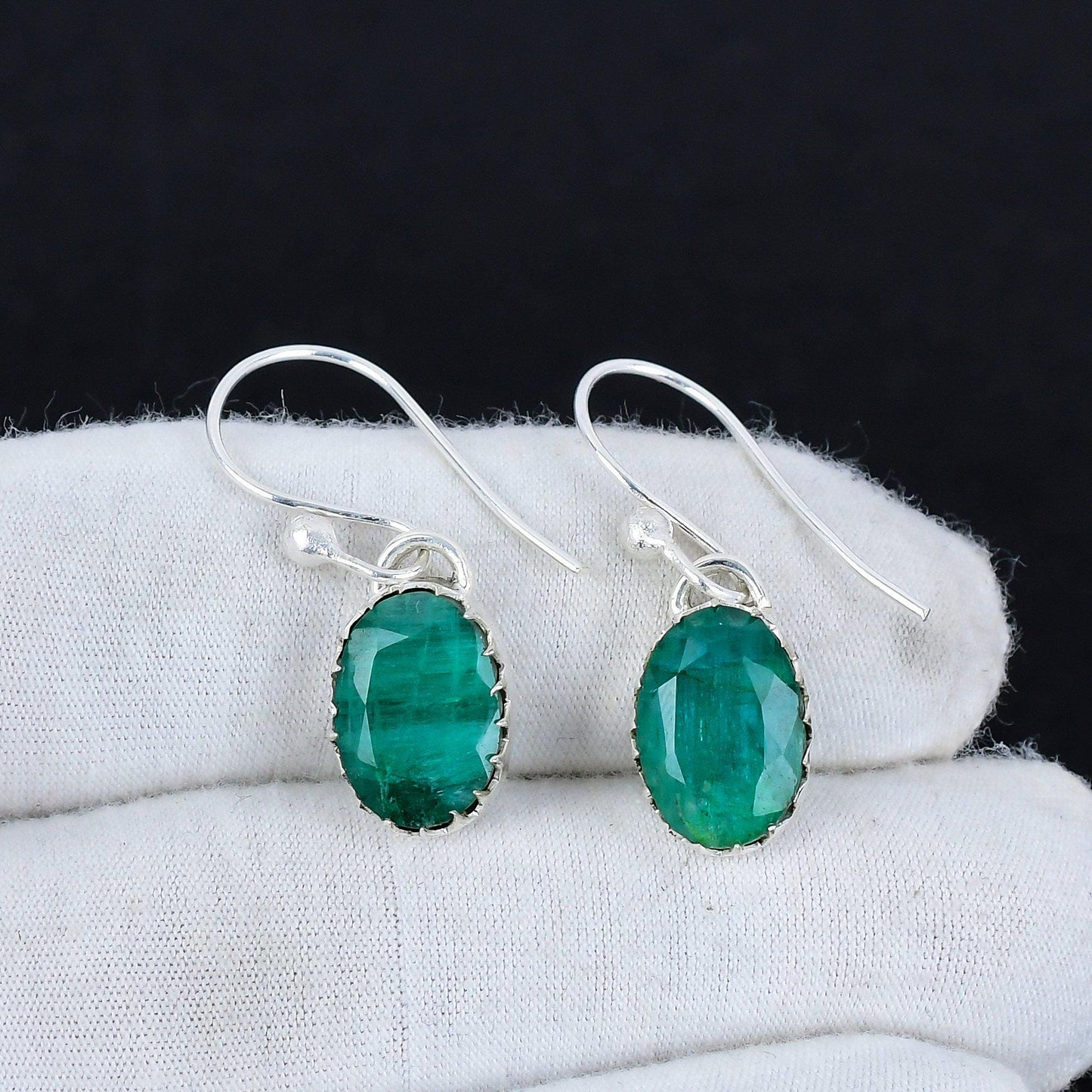 Green Emerald Gemstone Dangle Earrings