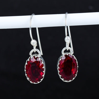Red Garnet Gemstone Dangle Earrings