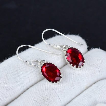 Red Garnet Gemstone Dangle Earrings