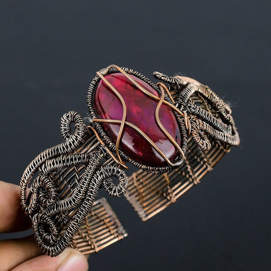 Red Flash Labradorite Gemstone Cuff Bracelet