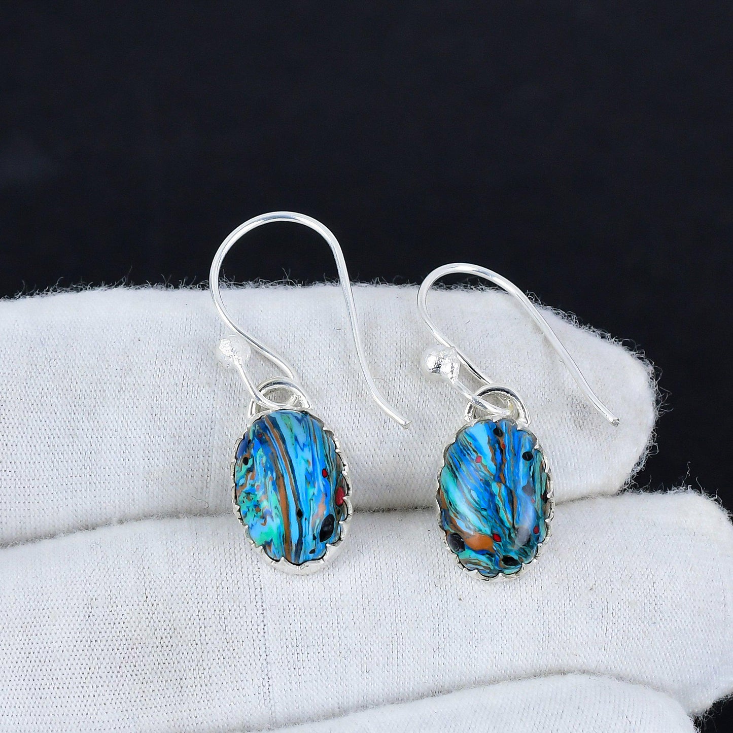 Multicolor Rainbow Calsillica Gemstone Earrings