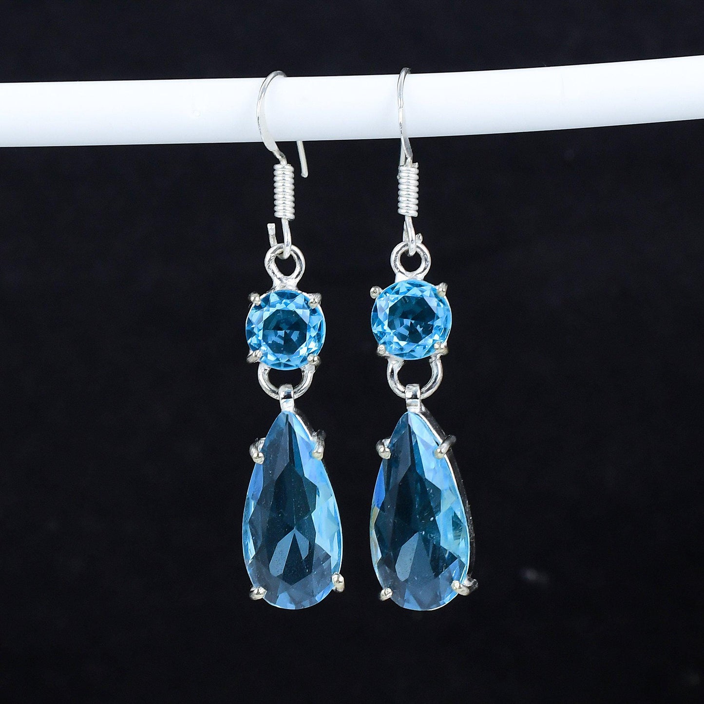 Blue Aquamarine Gemstone Earrings